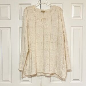 Like New! Democracy ivory cream fuzzy eyelash peephole long sleeve sweater. 2X